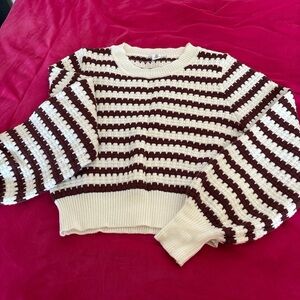 Faith & Zoe Brown and White Crew Neck Sweater